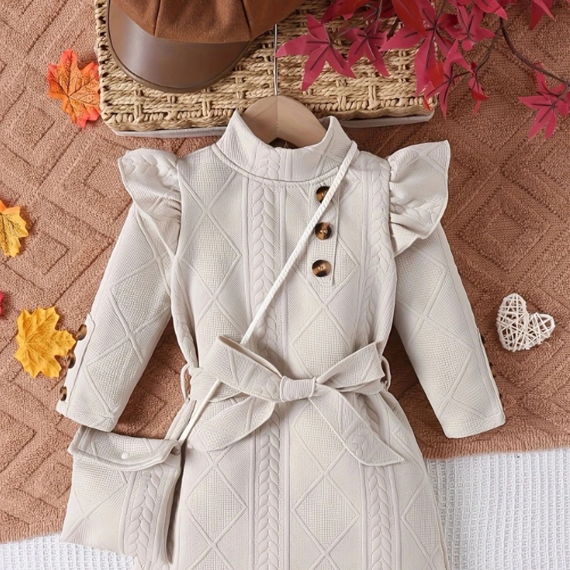 Girls' Textured Flutter-Sleeve Princess Dress (Autumn/Winter)