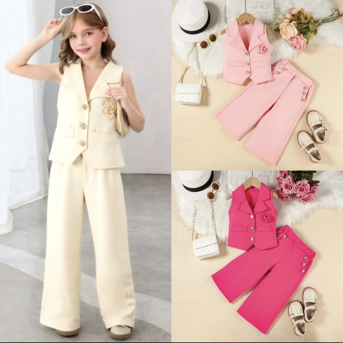 Girls' Summer Vest & Wide-Leg Pants 2-Piece Set