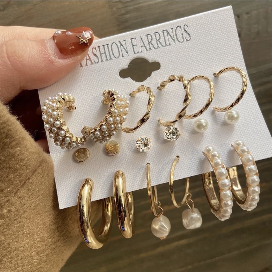 9-Pair Mixed Gold-Tone Earrings with Pearls & Crystals