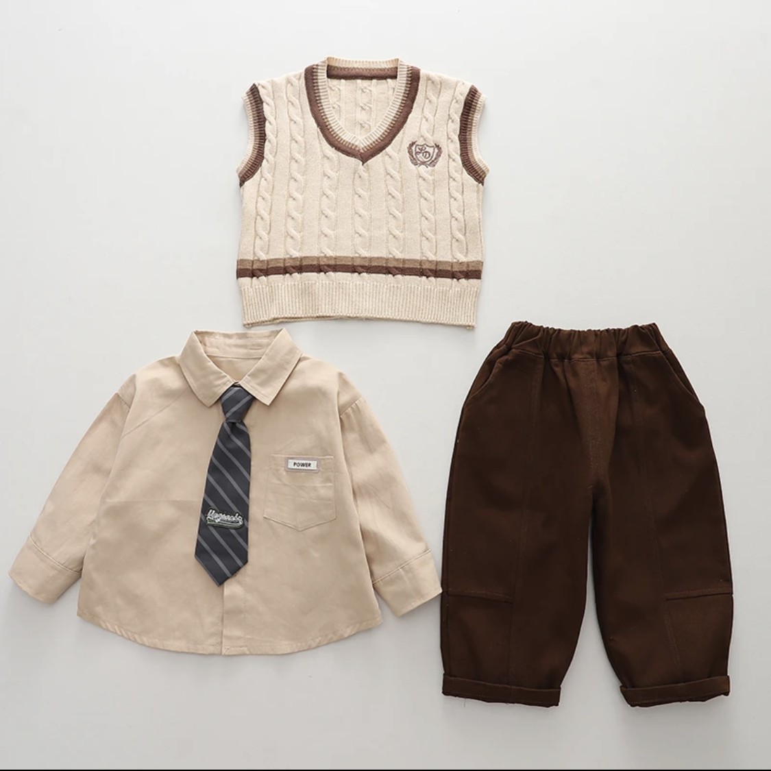 Boys' Preppy Academy Knit Vest Set with Tie (Ages 1–5)